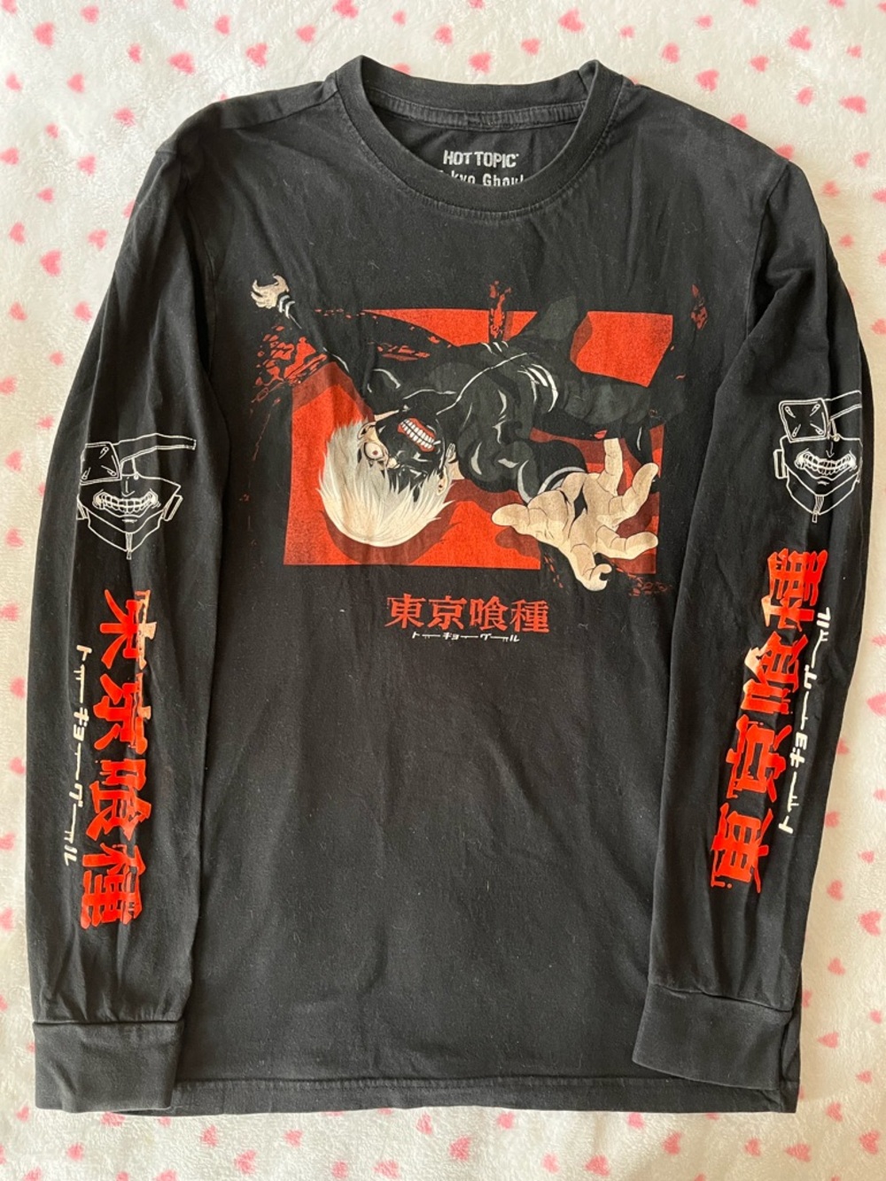 Hot Topic Black Long Sleeve Tokyo Ghoul Graphic Tee with Red Accents